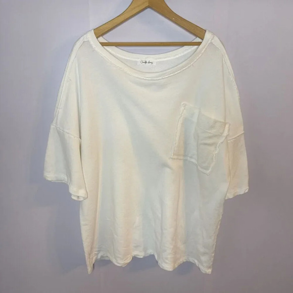 Charlotte Avery Womens Oversized Med T Shirt White Boxy Baggy Raw Hem Basic - Picture 2 of 7
